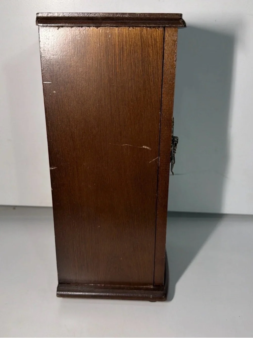 Wood-Finish Brown Jewelry Cabinet with Etched Glass Door
